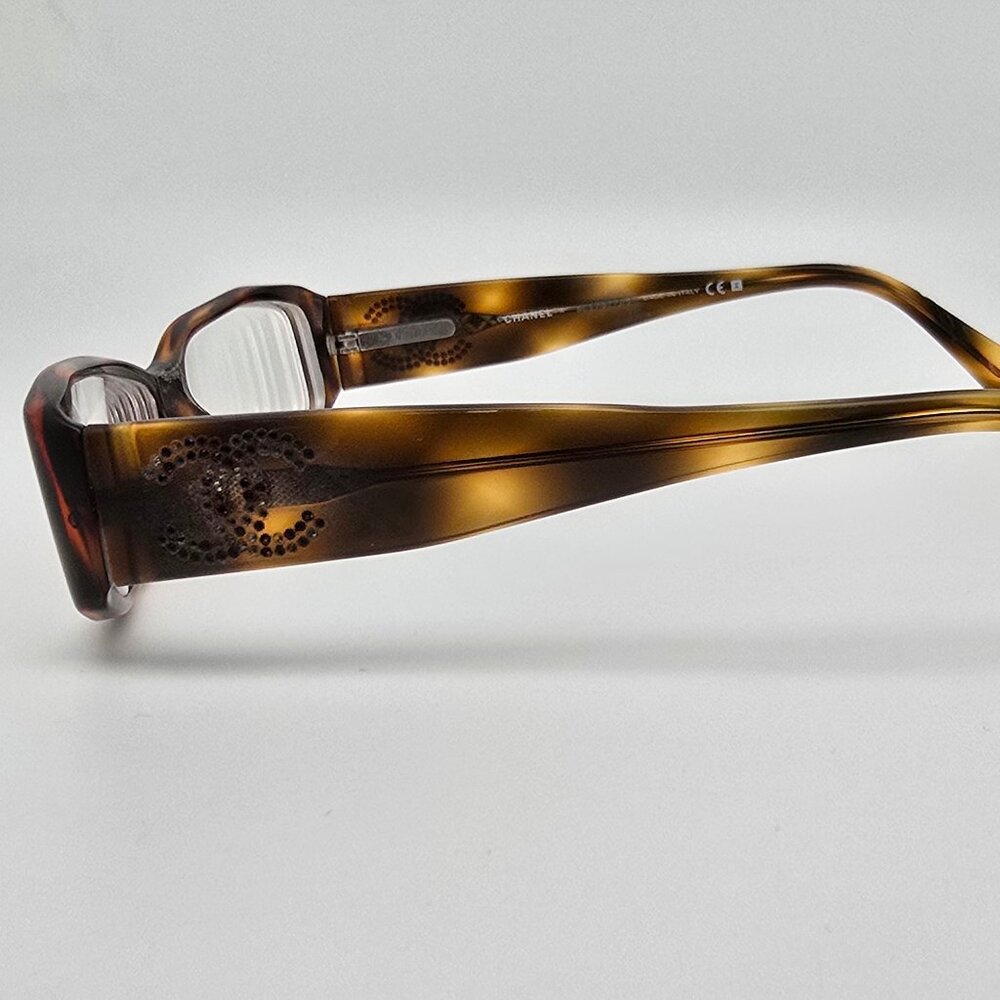 Chanel 3096-B c. 502 Tortoise Rhinestone Eyeglasses Frame w Flexhinge Italy 52mm - Picture 3 of 14